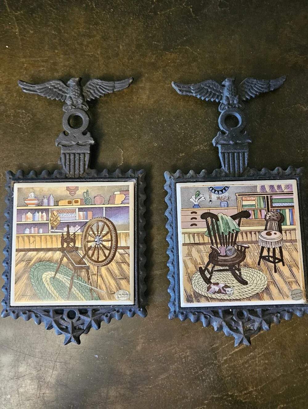 Pair Vintage Americana Cast Iron  Trivets.